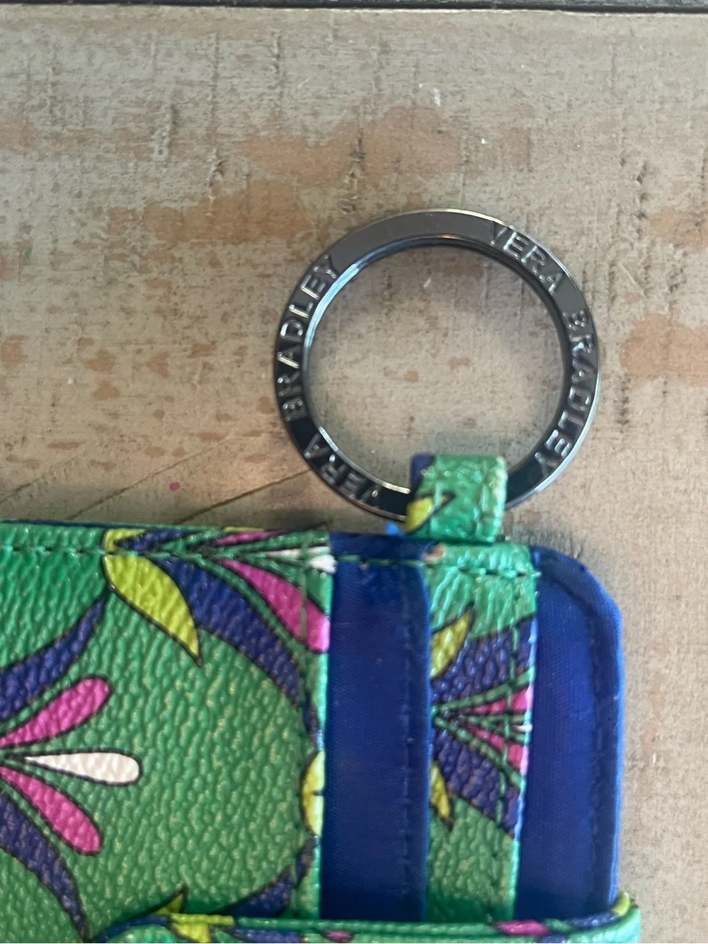 Vera Bradley Green Floral Card Holder Key Ring with Navy Accents - Picture 4 of 7
